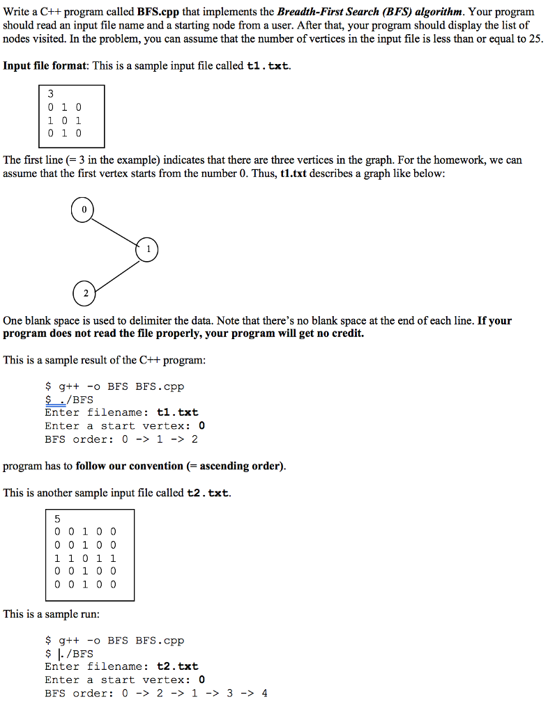 Solved Write A C Program Called Bfscpp That Implements 7685