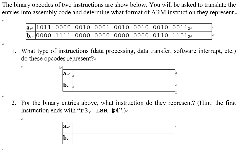 Solved The binary opcodes of two instructions are show