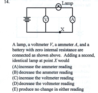 Solved 14. Lamp A lamp, a voltmeter V, a ammeter A, and a | Chegg.com