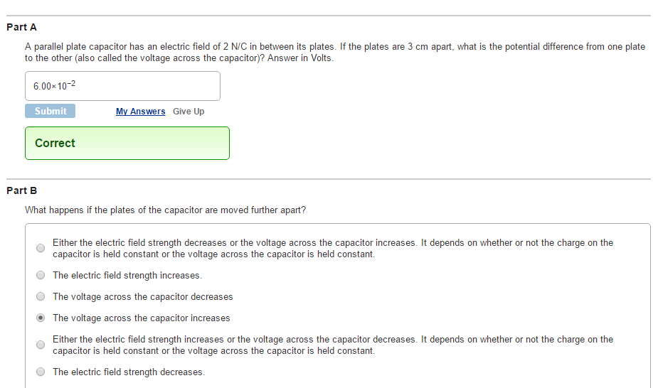 Solved A parallel plate capacitor has an electric field of 2 | Chegg.com