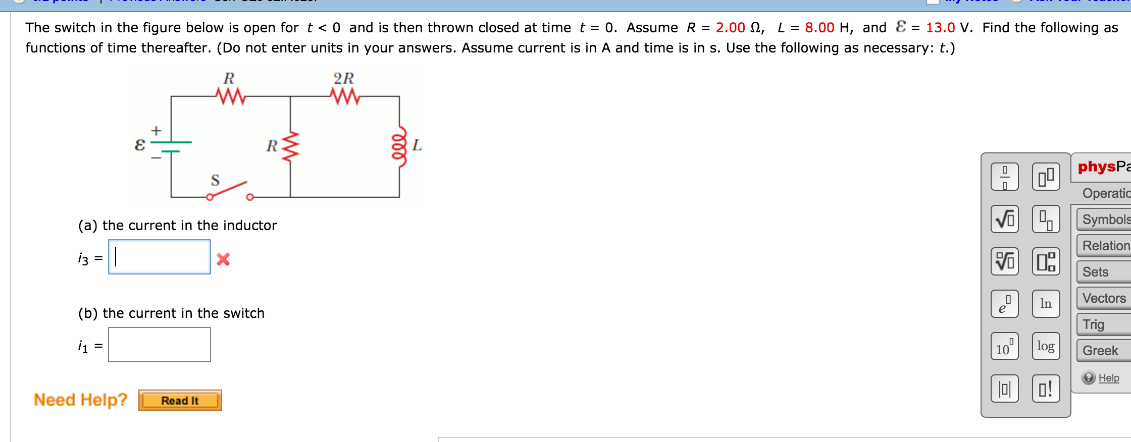 Solved The switch in the figure below is open for t