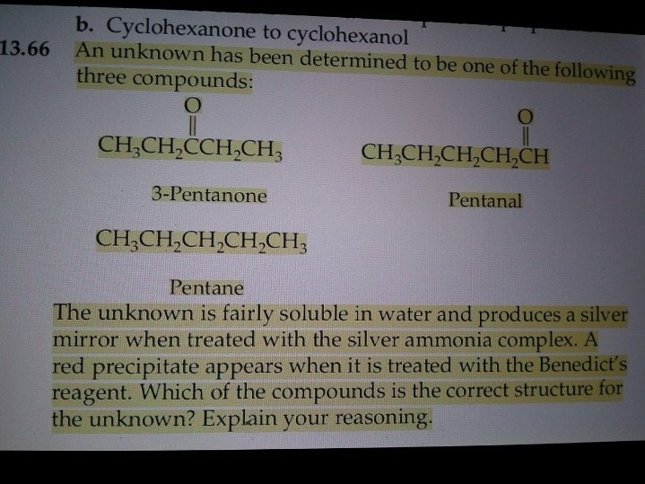 Cyclohexanone To Cyclohexanol An Unknown Has Been Chegg Com