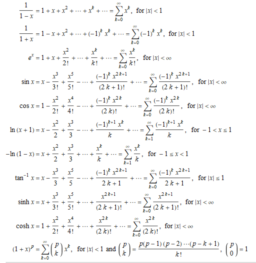 Solved Table 9.5. Use the taylor series in the table above | Chegg.com