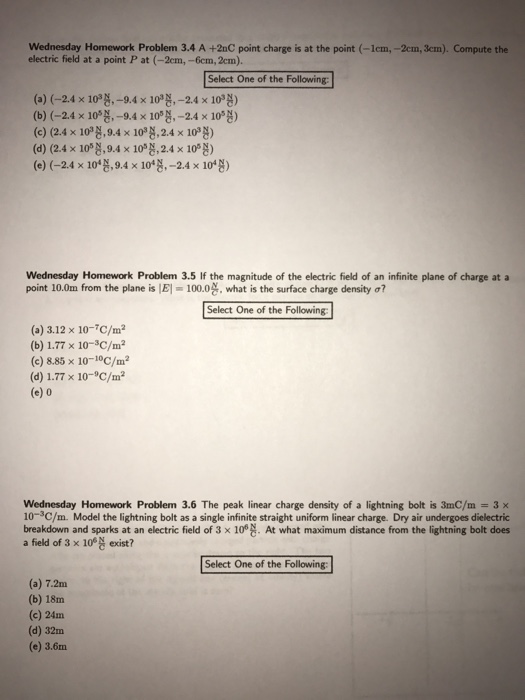 Solved Wednesday Homework Problem 3.4 A +2nC Point Charge Is | Chegg.com