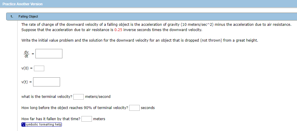 Solved Practice Another Version 1. Falling Object The rate Chegg