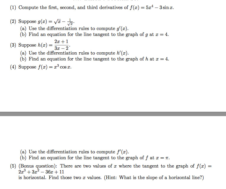 Solved (1) Compute the first, second, and third derivatives | Chegg.com