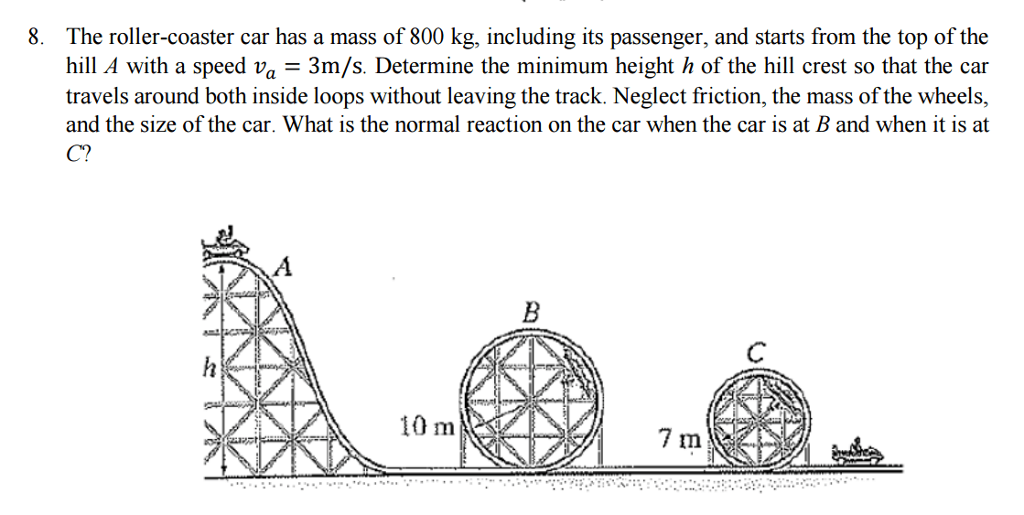 Solved The roller coaster car has a mass of 800 kg Chegg