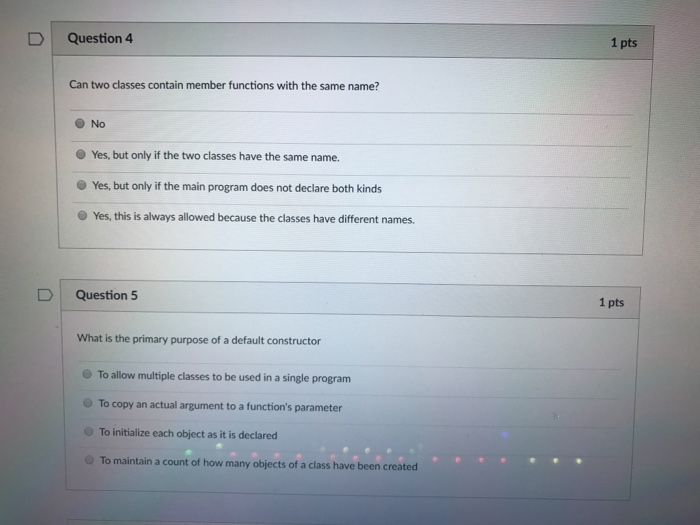 Solved Question 2 1 pts Given the start of a class | Chegg.com