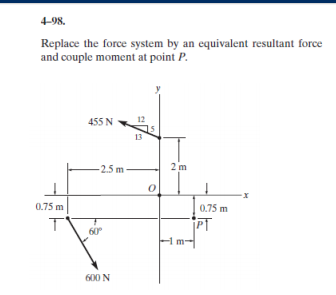 Solved 4-98 Replace The Force System By An Equivalent Force 