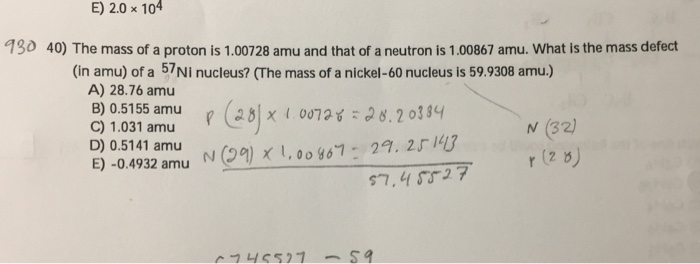 mass of proton in amu