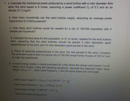 Solved Calculate the mechanical power produced by a wind | Chegg.com