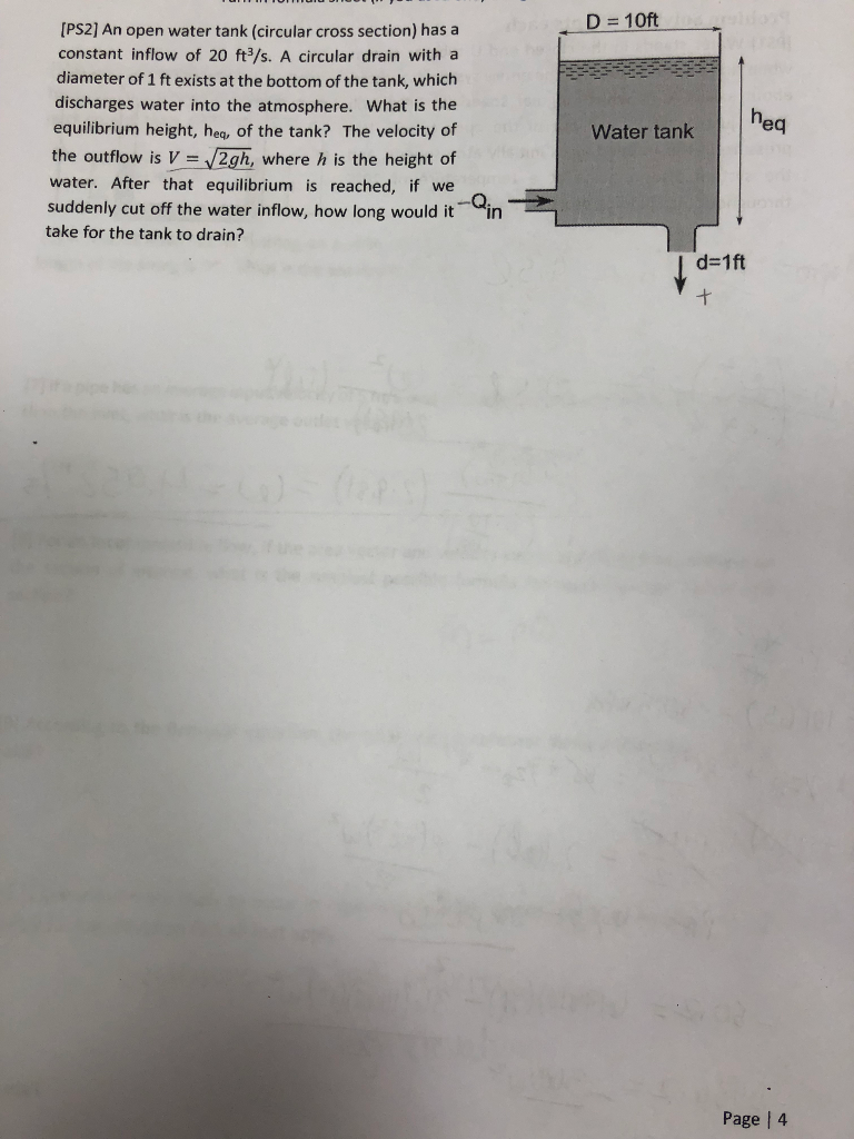 Solved D 10ft [PS2] An open water tank (circular cross | Chegg.com