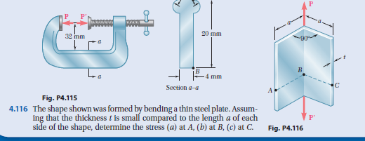 Solved 20 mm 32 mm 4mm Section a-a Fig. P4.115 4.116 The | Chegg.com