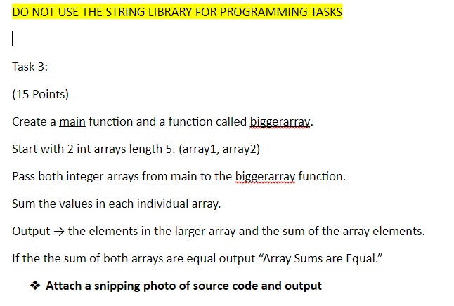 Solved DO NOT USE THE STRING LIBRARY FOR PROGRAMMING TASKS | Chegg.com