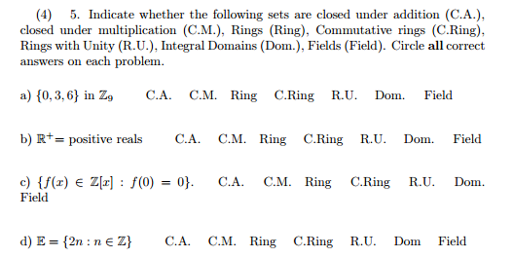 Solved Indicate whether the following sets are closed under