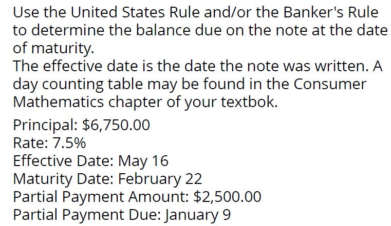 Us Rule Method Calculation Example Solved Use the United States Rule and/or the Banker's Rule | Chegg.com