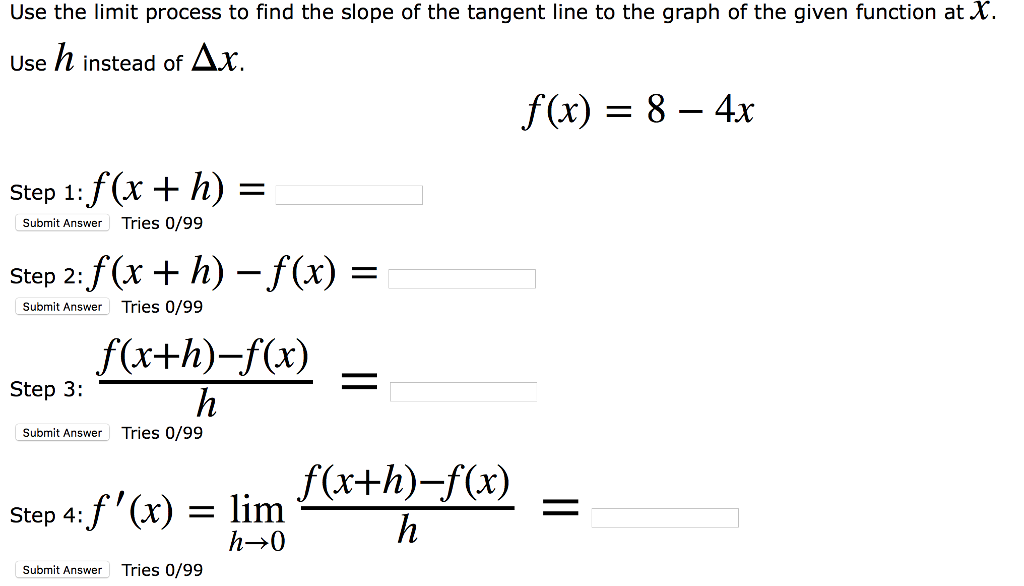 Solved Use the limit process to find the slope of the