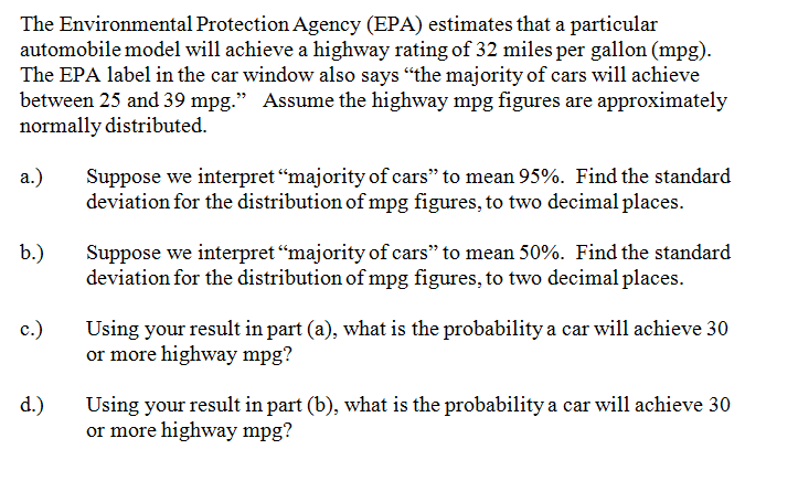 Solved The Environmental Protection Agency (EPA) Estimates | Chegg.com