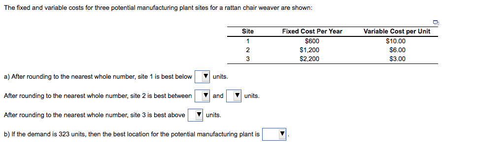 Solved The fixed and variable costs for three potential | Chegg.com