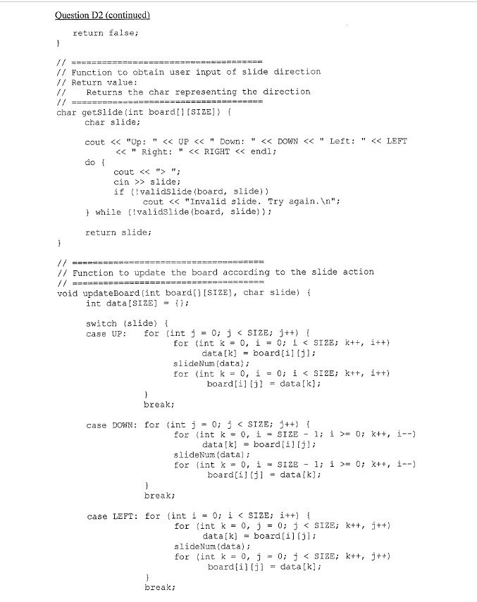 Question D2 The following C++ program simulates a | Chegg.com