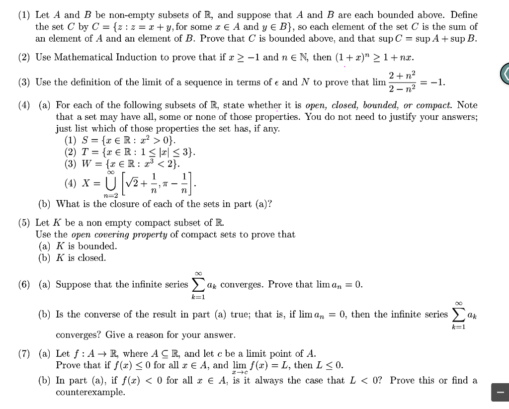 Solved (1) Let A And B Be Non-empty Subsets Of R, And | Chegg.com