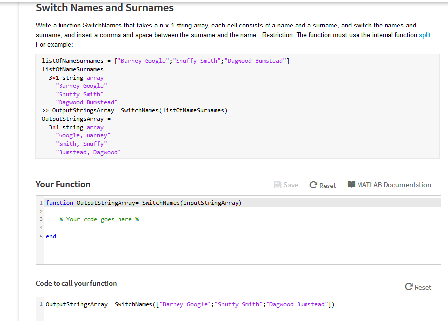Solved Switch Names and Surnames Write a function | Chegg.com