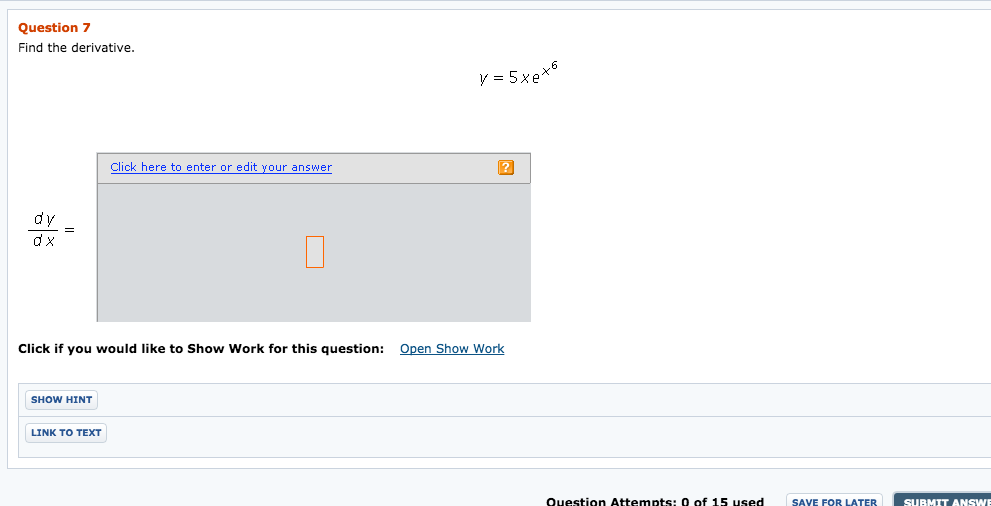 solved-find-the-derivative-y-5xe-x-6-dy-dx-chegg