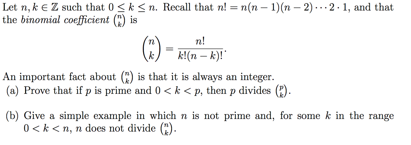 Solved Let N, K Z Such That 0 Lessthanorequalto K | Chegg.com