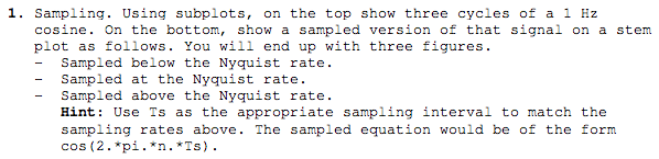 Solved 1. Sampling. Using subplots, on the top show three | Chegg.com