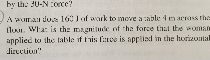 Solved By The 30 N Force A Woman Does 160 J Of Work To Move Chegg