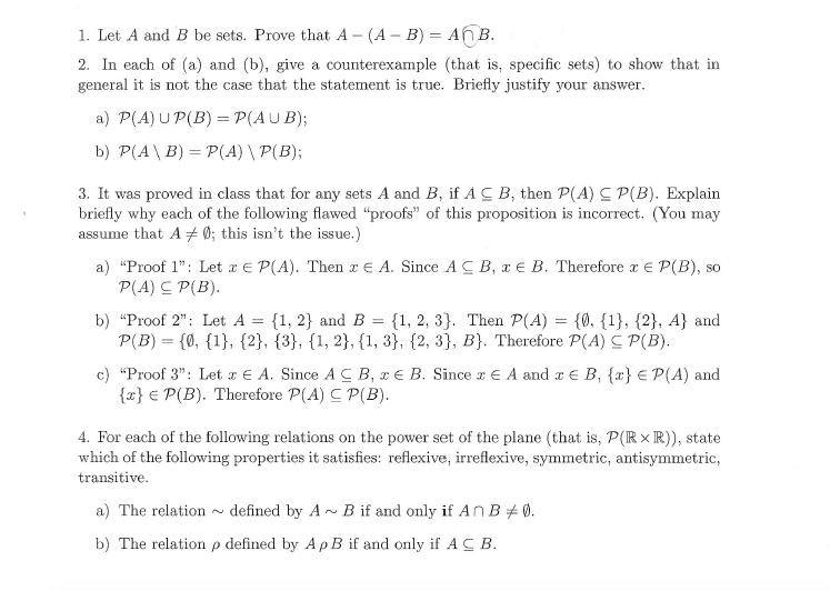 Solved Let A And B Be Sets. Prove That A-(A-B) = A ? B | Chegg.com