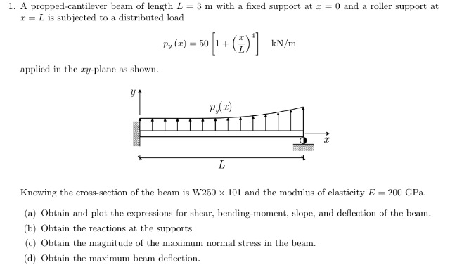 Solved 1 A Propped Cantilever Beam Of Length L 3 M With A