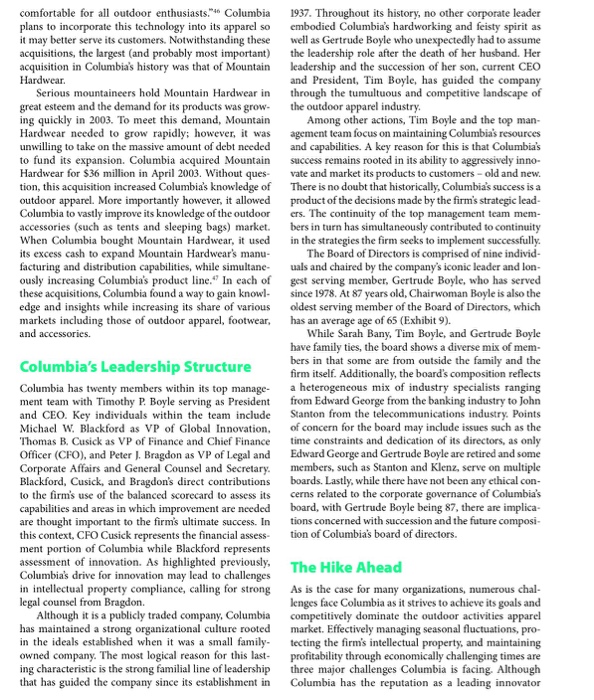 Solved: Case Analysis Columbia Sportsweara. What Is The Fi... | Chegg.com