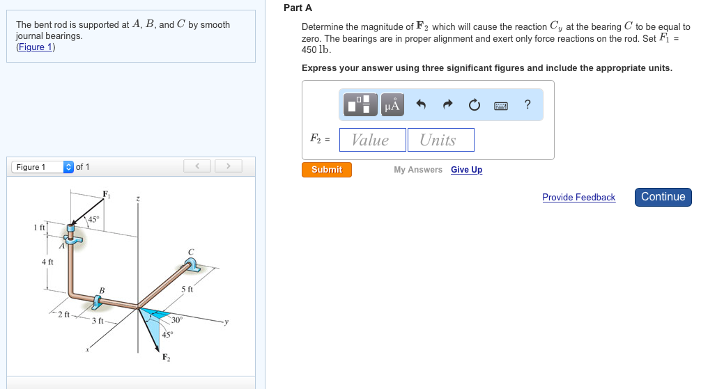 Solved The bent rod is supported at A, B, and C by smooth | Chegg.com