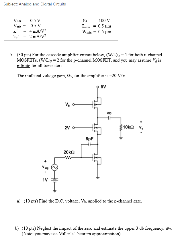 Solved Subject: Analog and Digital Circuits Vtno 0.5 V 100 V | Chegg.com