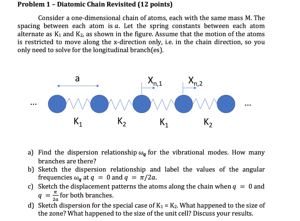 Solved Problem 1 - Diatomic Chain Revisited (12 Points) | Chegg.com