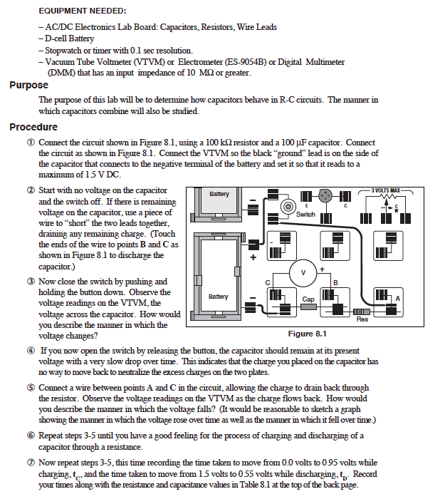 Solved Equipment needed: AC/DC Electronics Lab Board: | Chegg.com