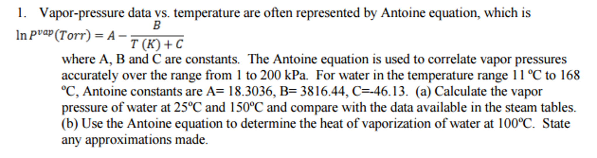 Vapor-pressure data vs. temperature are often | Chegg.com