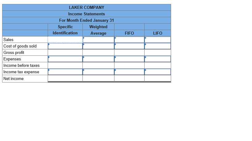 Solved LAKER COMPANY Income Statements For Month Ended | Chegg.com