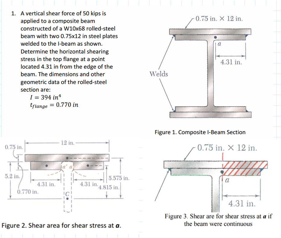 Solved A vertical shear force of 50 kips is applied to a