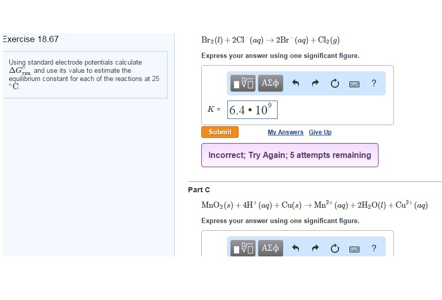 Solved Find K, using standard electrode potentials and | Chegg.com