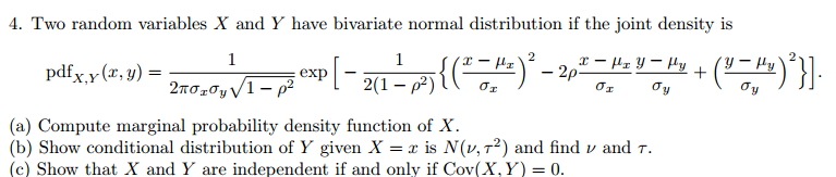 Solved 4. Two random variables X and Y have bivariate normal | Chegg.com