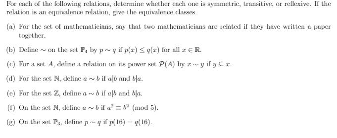 Solved of thefollowing relations, For each determine whether | Chegg.com