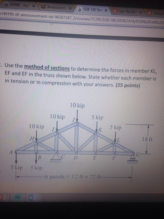 Solved Use The Method Of Sections To Determine The Forces In | Chegg.com