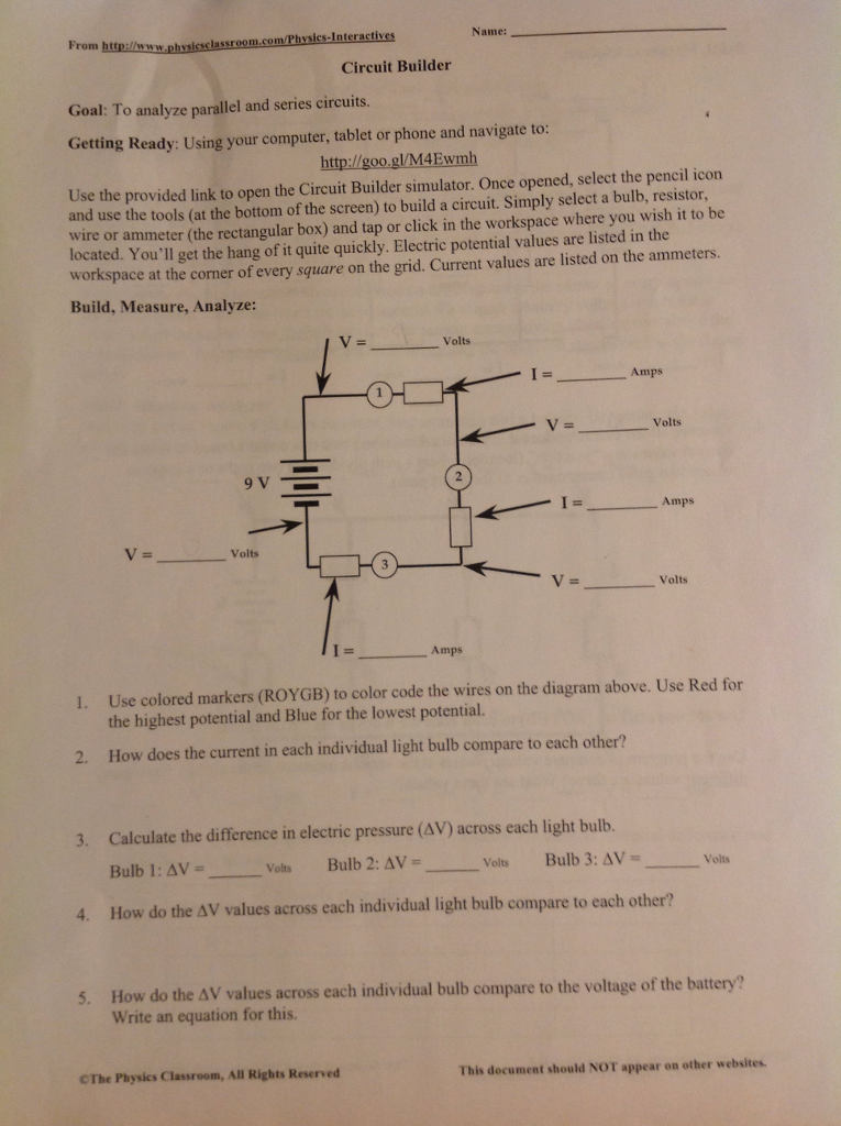 Solved From Http:/lwww M/Physics-In Name: Circuit Builder | Chegg.com