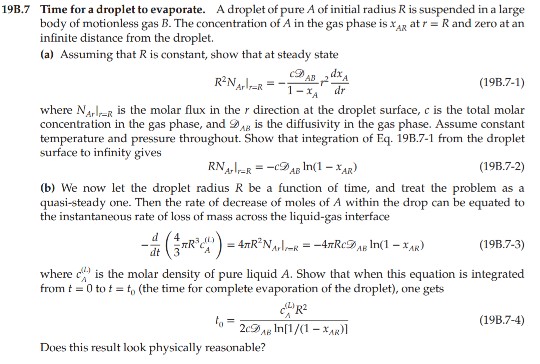 Solved 19B.7 Time for a droplet to evaporate. A droplet of | Chegg.com