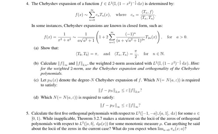 The Chebyshev expansion of a function f epsi | Chegg.com