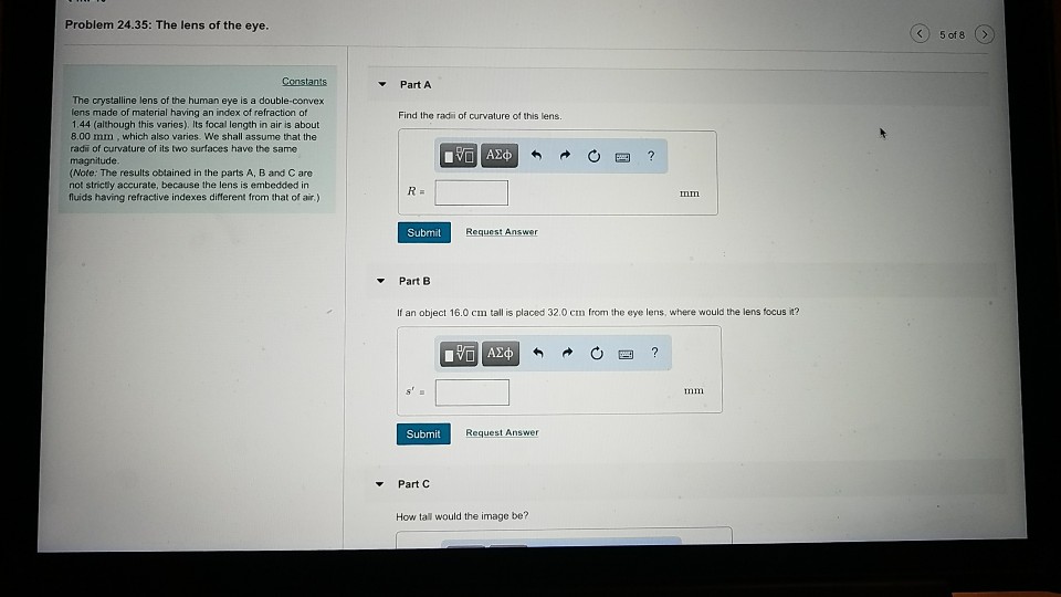 Solved Problem 24.35: The lens of the eye K) 5 of 8 Part A | Chegg.com