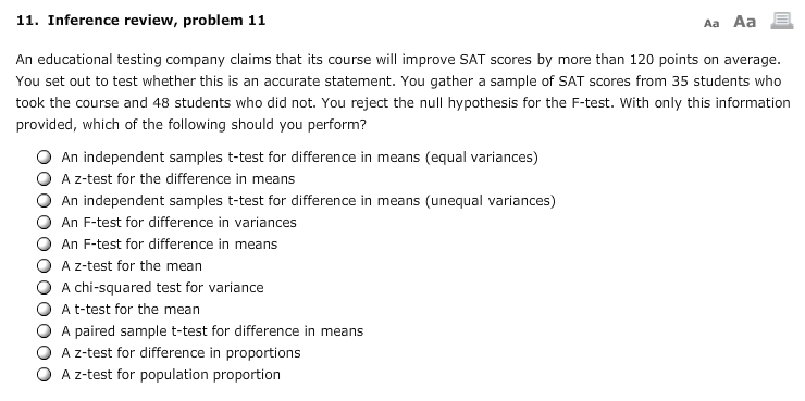 Solved 11. Inference review, problem 11 Aa Aa An educational | Chegg.com