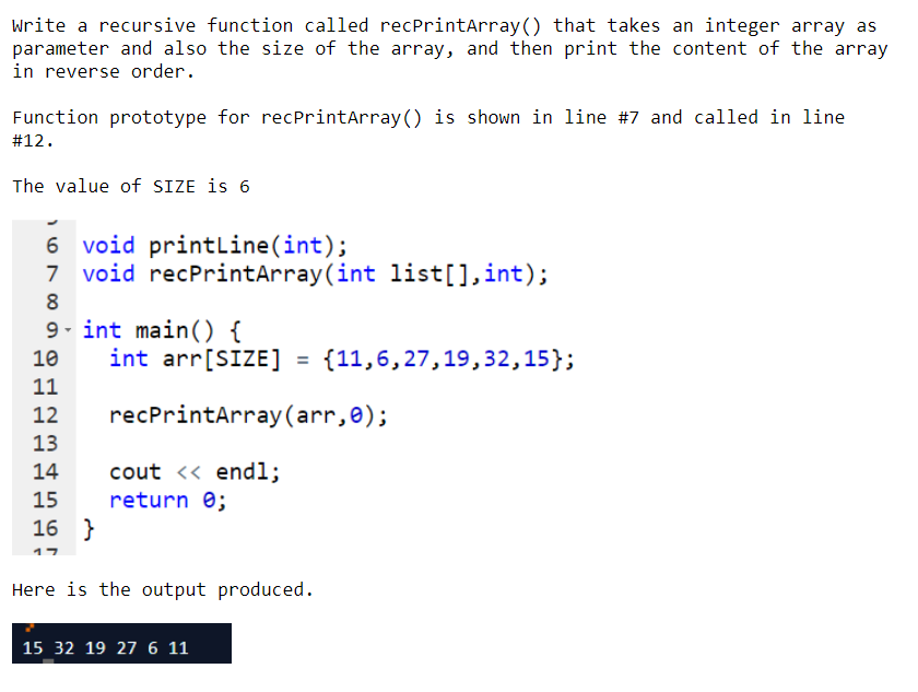 Solved write a recursive function called recPrintArray()